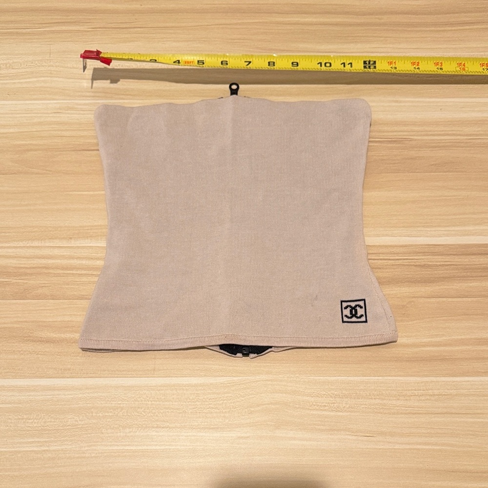 AUTH. CHANEL Knit Strapless Corset Top w Zipoer, CC Logo